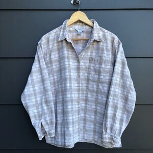 Vintage Northern Reflections Shirt - cream/beige plaid with snowflakes - Size XL